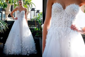 Brautkleid mit Spitzenbesatz von Francesca Miranda auf dem Hochzeitsblog Brautsalat